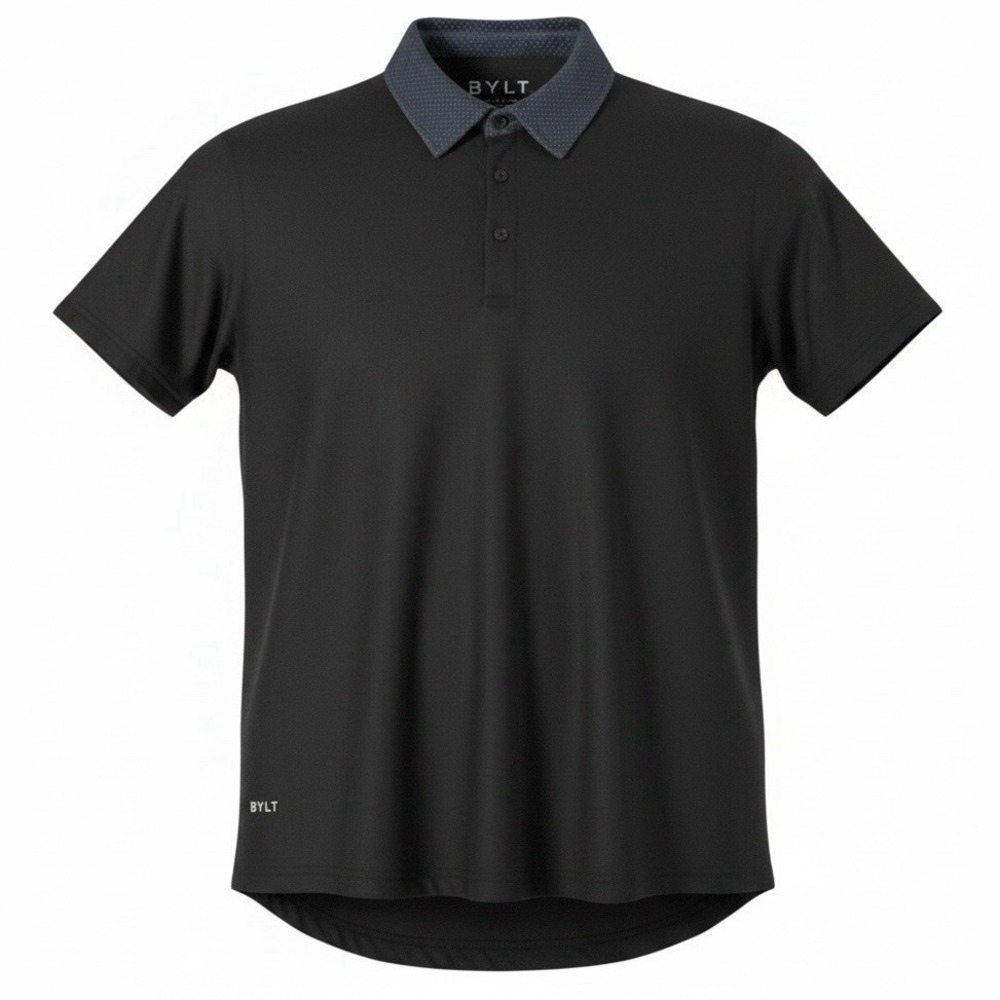 BYLT Drop Cut Lux Polo Black Men's Size M Stretch Performance